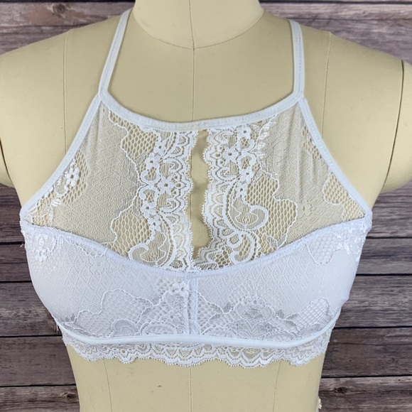Other - White Stretch Lace Keyhole Front and Back Bralette